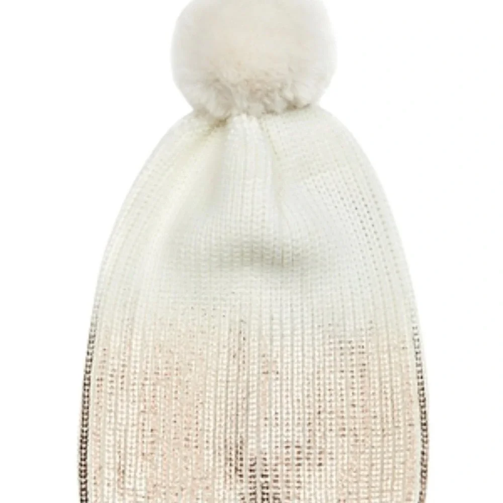 jocelyn Cream and Gold Knit Pom Pom Beanie